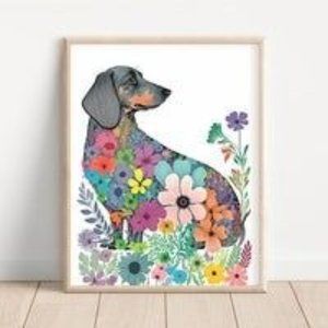 Dachshund Flowers 8x10 Matte Art Print (Frame Not Included)